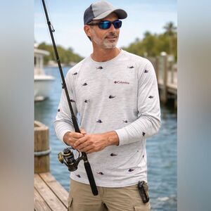 Columbia PFG  American Flag Whale Shark Omni-Shade Fishing  Shirt XL